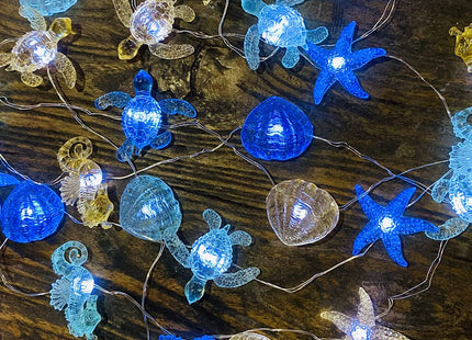 Coastal Solar String Lights Outdoor Garden Lights Marine Life Solar Fairy Garden Lights for Outside 14ft 40LED Waterproof Turtle Seahorse Starfish Clam Beach House Nautical String Lights Yard Decor