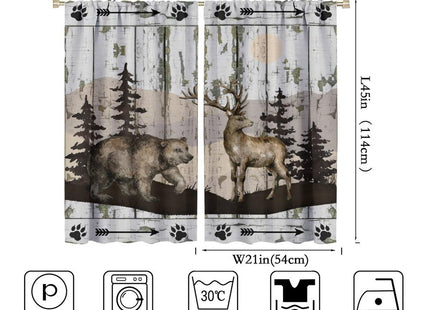 Rustic Farmhouse Curtains, Retro Wooden Barn Door Wood Board Cabin Wild Animals Bear Deer Vintage Farm Country Print Blackout Window Drapes for Kitchen Living Room Bedroom 42x45 Inch