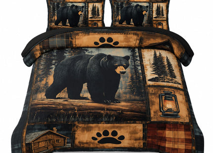AILONEN Black Bear Comforter Set Queen Size,Rustic Bear Bedding Set for Kids Boys Girls,3-Piece Wildlife Themed Hunting Comforter with 2 Pillowcases