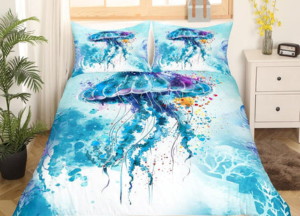 Feelyou Jellyfish Bedding Set Twin Ocean Comforter Cover Set for Girls Sea Creature Underwater World Duvet Cover Breathable Marine Life Sealife Bedspread Cover Room Decor Aquatic Animal Quilt Cover
