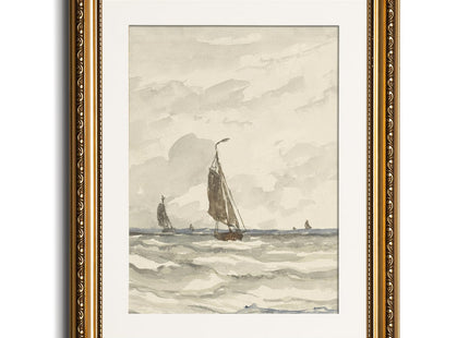 VIYYIEA Gold Framed Sailboat Wall Art Coastal Canvas Painting, 13×16 Inch