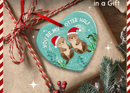 KILYHOME Couple Otter Christmas Ornament 2026 Ceramic Tree Decoration
