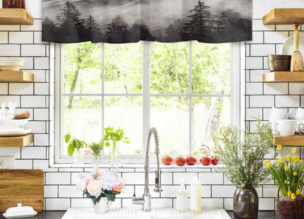 Nature Mountains Window Valance Curtain Natural Smokey Mountain Forest Idyllic Valance Tier Curtain Blackout Rod Pocket Curtain Valance for Kitchen/Bedroom/Living Room/Bathroom, 1 Panel, 54 x 18 Inch