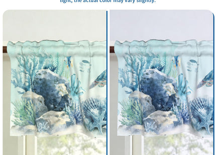 Kapok Quadrant Coastal Valance for Windows - Blue Sea Turtle Valance Curtain 54"x18" Short Curtain Window Treatment for Kitchen Living Room Bathroom Bedroom