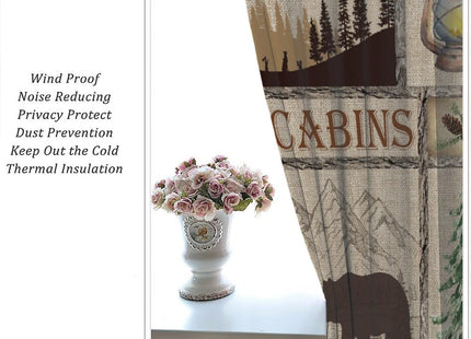 JanJCurt Rustic Cabin Curtains, Lake Country Lodge Bear Deer Forest Farmhouse Camp Woodland Brown Print Blackout Window Drapes for Bedroom Living Room Kitchen 42x45 Inch
