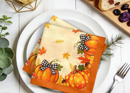Fall Pumpkin Cloth Napkins Set of 4, Pumpkin Dinner Napkins 18x18 Inch