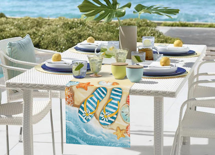 Bonhause Summer Beach Flip Flops Table Runner 13x72 Inch Starfish Shell Seaside Themed Kitchen Dinning Table Decoration for Indoor Outdoor Home Party Decor