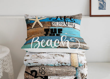 Castle Fairy Beach Life Comforter Set Queen Size,Blue Farmhouse Wooden Bedding Set for Kids Boys Girls Adults Room Decor,Hawaiian Ocean Quilt Set Starfish Sea Life Duvet Insert,2 Pillowcases