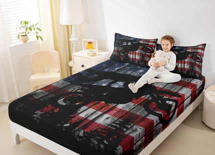 American Flag Fitted Sheet Twin Size Boys Dirt Bike Racing Motocross Rider Bedding Set Kids Teens Men Rustic Farmhouse Wooden Deep Pocket Sheet Retro Black Pine Tree Silhouette Bed Sheet 2pcs