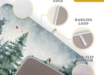Winter Pine Tree Dish Drying Mat for Kitchen Counter 16x18 Inch Winter Snowflake Xmas Forest Dish Draining Mat Christmas Decorations Fast Absorbent Tableware Dishes Pad for Coffee Bar Countertop