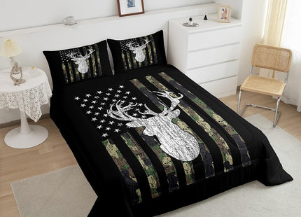 Camo Twin Bedding Set for Boys Army Green Camo American Flag Comforter Set,Teen Camouflage Deer Hunting Bedding Comforter Sets Rustic Farmhouse Woodland Animal Bedding Quilt Black White 1 Pillowcase