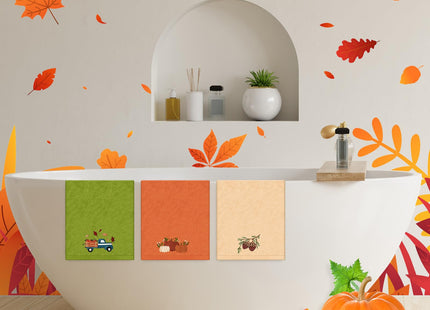 JarThenaAMCS 3Pcs Fall Hand Towels Embroidered Pumpkin Truck Pinecone Cotton Bathroom Towels Autumn Dish Towel for Thanksgiving Drying Cleaning Cooking Gift, 29.5 x 13.7 Inch