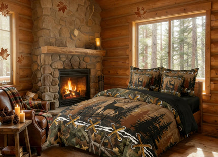 Erosebridal Deer 7 Piece Comforter Set Full Bed in a Bag | Country Camo Bedding Sets Mens Elk Moose Comforter and Sheet Set, Deer Comforter Set Woodland Animals Farmhouse Bed Sets,Cabin Hunting Decor