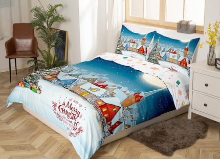Merry Christmas Bedding Set Santa Claus Gifts Elk Snowflake Comforter Cover for Adult Boys Teens Girls Women New Year Presents Home Decor Duvet Cover Winter Xmas Trees Snowman Deer Bedspread, Twin