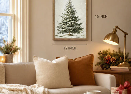 Vintage Snowy Christmas Tree Wall Art Framed Pine Tree Prints 12x16 Inch