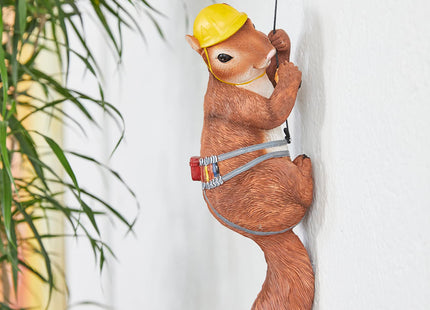 Climbing Squirrel Figurine Garden Wall & Tree Decor Statues, Animal Backyard Accessories, Hang on Wall, Yard Art Squirrel Gifts Figure Indoor and Outdoor Lawn Squirrel with Helmet Funny Decoration 12"