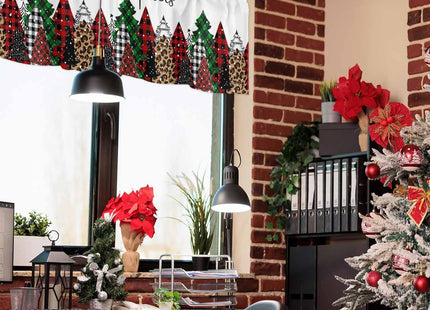 Merry Christmas Valance Curtains for Kitchen Windows Buffalo Plaid Xmas Tree Winter Forest Farmhouse Rod Pocket Window Treatment Toppers for Kitchen/Living Room/Bedroom/Bathroom, 42" X 12",Red Green