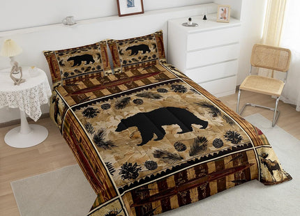 Feelyou Black Bear Comforter Set Toddler Western Rustic Cabin Bedding Tribal Forest Animals Comforter Elk Wildlife Hunting Down Bear Deer Patchwork Quilt Set Nordic Bedroom Decor