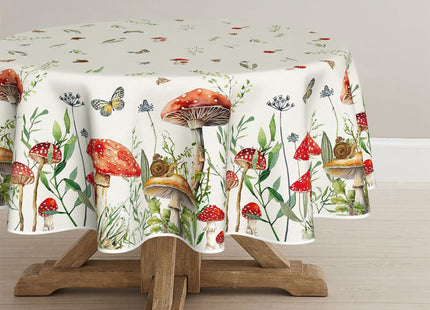 Horaldaily Vintage Mushroom Forest Tablecloth, 90×90 Inch Round
