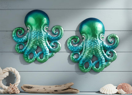 Newinhome Ocean Dreams Metal Wall Art - (Octopus) 2-Piece Handcrafted Iron Sea Creature Cutouts - Coastal Style Home Decor - Unique Gift