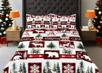 ITFRO Christmas Quilt Set Queen Deer Bear Snowflake Pine Tree Red Buffalo Plaid Bedspread Soft Microfiber 3 Piece Bedding Set with 2 Pillow Shams Holiday Coverlet Home Decor (Buffalo Plaid, Queen)