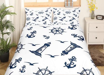 Feelyou Nautical Anchor Decor White Blue Bedding Set Twin Size Duvet Cover Set for Boys Girls Teens Ocean Duvet Cover Breathable Zipper Closure 2 Count 1 Duvet Cover & 1 Pillow Case