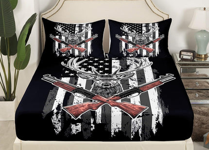 Erosebridal Deer Sheet Set American Flag Bedding Twin Size Hunting Theme Bed Sheets Western Rustic Farmhouse Decor Fitted Sheet Wild Animal Elk Print Flat Sheet USA Flag Sheets 3 Pcs