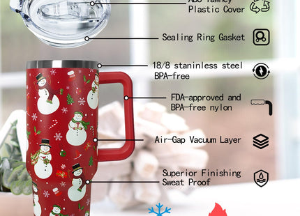 Ceovfoi 40 Oz Christmas Snowman Tumbler Coffee Travel Mug Cup with Handle, Snowman Decor, Christmas Gifts for Women
