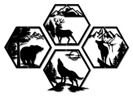 Xedatric Rustic Forest Metal Wall Art 4-Piece Bear Deer Wolf Moose