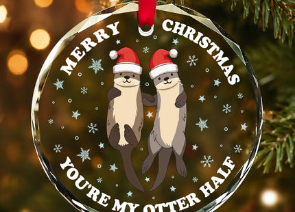 Otter Couple Glass Christmas Ornaments 2026, Christmas Tree Decorations