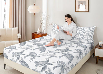 Erosebridal Tortoise Fitted Sheet Deep Pocket for Kids Boys Girls Sea Turtle Bedding Set Ocean Life Animal Sheet Set Twin Size Underwater Oasis Bottom Sheet for Teens Adult, Grey with 1 Pillow Case