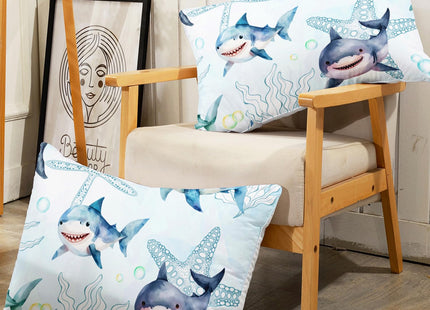 AILONEN Shark Fitted Sheet Set Twin XL Size for Boys Kids - Ocean Blue Starfish Bed Sheet With 2 Pillowcases, 3 Pieces