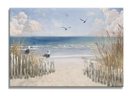 XXMWallArt FC3781 Sandy Beach Wall Art Canvas Print Wall Art Seascape Blue Print Home Decor Abstract Coastal Picture Modern Ocean Artwork for Living Room Bedroom Bathroom Office Decor