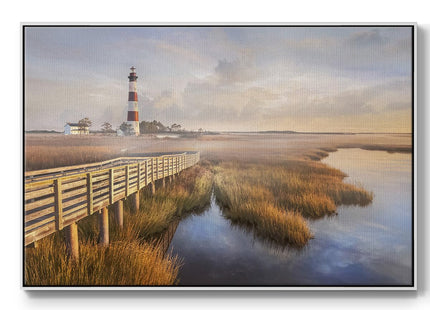 Renditions Gallery Wall Hangings Floater Framed Paintings Asthetic Lighthouse Private Path Decorations Artwork Prints for Home Kitchen Bedroom - 25"X37" White Frame GAL001