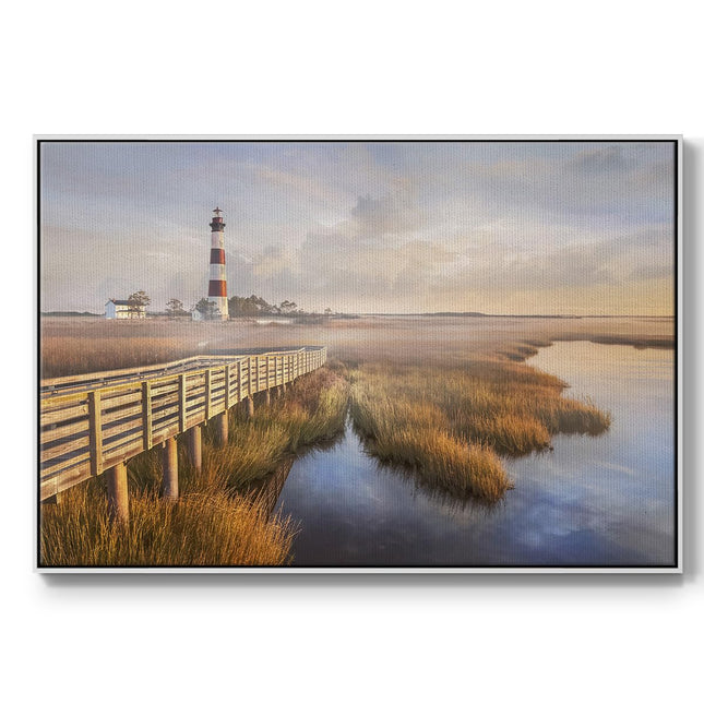 Renditions Gallery Wall Hangings Floater Framed Paintings Asthetic Lighthouse Private Path Decorations Artwork Prints for Home Kitchen Bedroom - 25"X37" White Frame GAL001