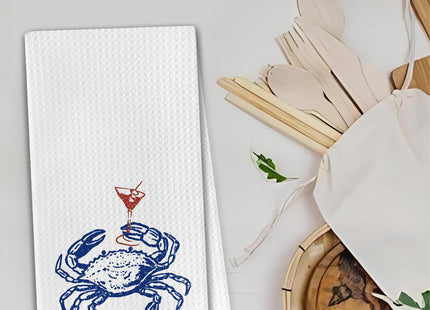 Yomisex Crab Decor Towels, Crab Party Decorations Dish Tea Towels for Kitchen, Coastal Beach Nautical Hand Towels for Bathroom, 16x24 Inch