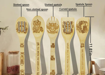 Owl Gifts for Women Kitchen Utensils Set - Bamboo Cooking Spoons Apron