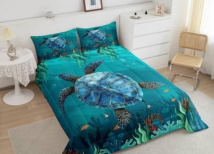 jejeloiu Sea Turtle Ocean Fish Comforter Set Twin Size Kids Boys