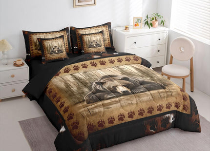 Erosebridal Brown Bear King Comforter Set with Sheets 7 Piece Rustic Wildlife Bear Paw Bed in A Bag Vintage Farmhouse Cabin Bedding Sets Country Lodge Bed Set