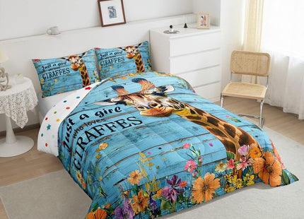 Erosebridal Kawaii Giraffe Comforter Twin Farm Animal Bedding Set, Red Pink Flower Bedding Comforters & Sets Rustic Farmhouse Down Comforter, Blue Wooden Striped Bed Sets Lodge Cabin Decor 2pcs