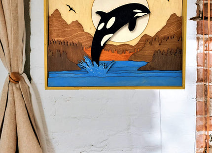 ImprovingLife Wall Art Décor Whale jumping from the water Ladscape Wood Sculpture 3D effect