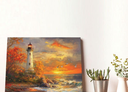Lighthouse Wall Art, Coastal Nautical Lighthouse Pictures Wall Decor, Ocean Sunset Seagull Canvas Prints Paintings,Framed Artwork For Bathroom Living Room Office Bedroom Kitchen Dining room16 x12