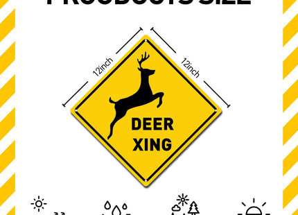 BTHUKO "Deer Xing" Crossing Sign, Animal Deer Crossing Aluminum Metal Sign 12 x 12 Inches