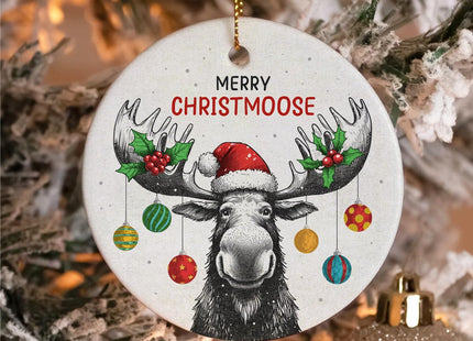 Gift Glow Funny Moose Christmas Ornaments - 2025 Double Sided Ceramic Moose Ornament, Moose Hunting Keepsake, Animal Lover Gifts for Kids, Ceramic Christmas Hanging Ornaments, Funny Gifts for Farmer