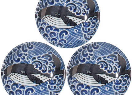 Minorutouki mino ware White Wave Whale Small Plates Set of 3, φ4.72×H0.79in 2.75oz Made in Japan