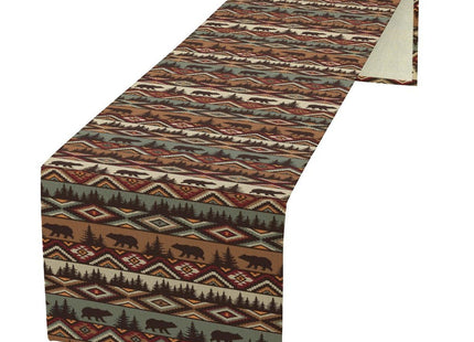 Rustic Bear Table Runner Cabin Wild Animal Bear Aztec Navajo Native Hunting Camping Retro Kitchen Dinner Runner for Indoor Home Living Room Party Dining Table Decoration 13"x70"