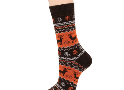 Zando Men's Wool Socks - Winter Cozy Warm & Thick Crew Socks with Knit Pattern - Merino Material for Hiking & Athletic Activities - Stripe Moose Design