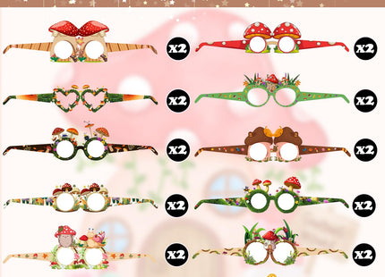 24PCS Mushroom Birthday Decorations Eyeglasses Wild Paper Glasses Birthday Party Supplies Decorations Woodland Animal Forest Party Favors Woodland Theme Photo Booth Props