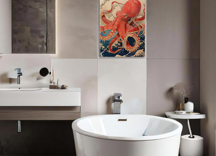 Octopus Canvas Wall Art Retro Ocean Waves Modern ArtWork 12'' x 16"