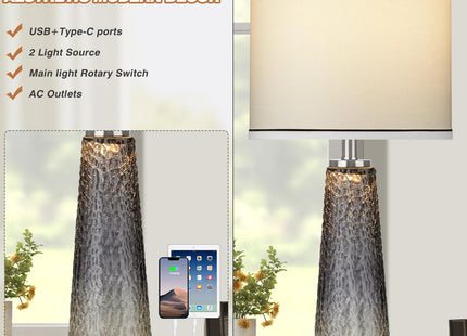 26" Coastal Table Lamps for Living Room, Modern Bedside Lamps for Bedroom
